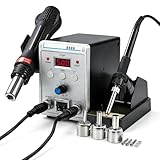 VOBOR Stazione Saldante, 2 in 1 Saldatore a Stagno Professionale ad Aria Calda 700W con Display LED, 200°C-500°C Kit di Strumenti Saldatura per Riparazione Saldante Elettronica