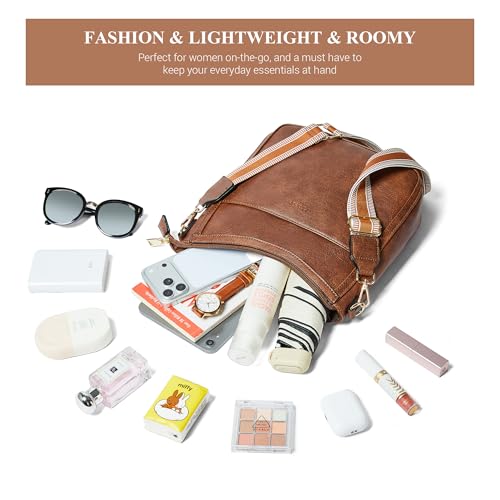 Image of Leather Crossbody Purse for Women Crossbody Bag for Daily Travel | Trendy Vegan Leather Medium Crossbody Purse with Adjustable Strap Women's Hobo Shoulder Handbags for Work