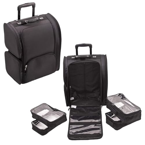 Image of Adson Multifunctional Professional Beauty Makeup Artist Rolling Cosmetic Aluminium Vanity Trolley Beauty Train case Makeup Cosmetic Trolley Hairstylist Travel Organizer (Smoky Black)