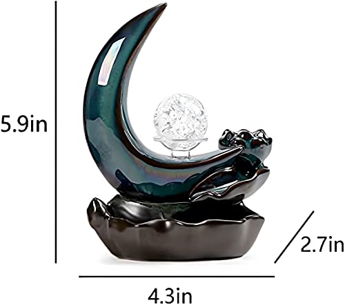 Crescent Backflow Incense Holder,Waterfall Incense Burner With Crystal Ball,20 Incense Cones,Fragrance Incense Stick,Mat,Ceramic Fountain Burner Aromatherapy For Home Office Decor Yoga Meditation #TOP4