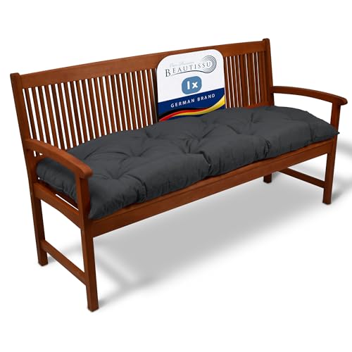 Beautissu Bankauflage Flair BK - Sitzkissen für Gartenbank - Polster Auflage Outdoor - Bankpolster Auflage für Sitzbank & Hollywoodschaukel - ca. 120x50x10 cm - Anthrazit
