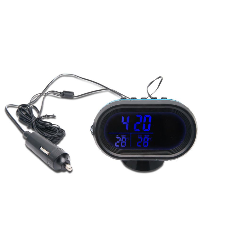 Orologio per auto, KACEPAR 12V / 24V Termometro per monitor voltmetro per auto con display LCD temperatura/tempo, monitor della batteria dell'orologio da cruscotto digitale con retroilluminazione