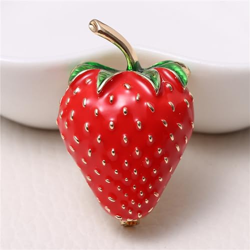 Image of coadipress Cute Strawberry Enamel Brooch Pins for Women Red Strawberry Dripping Oil Fruit Brooches Fashion Elegant Fruit Lapel Pin Badge Jewelry Gift