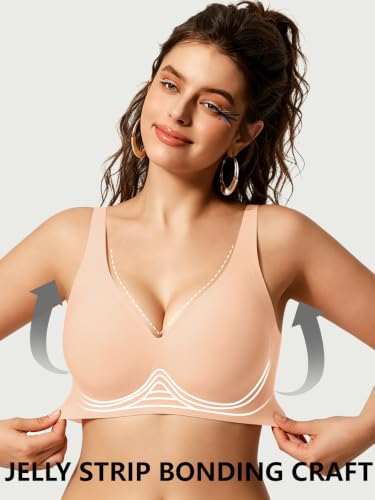 COCOMARTS Jelly Bras for Women No Underwire Deep V Bra Nude M | Push Up Wireless Seamless Comfort Bralettes, Full Support Plunge Design, Soft No-Show Everyday Convertible T-Shirt Bras - image 2