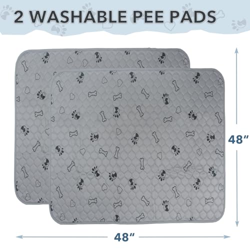 Image of SORKUT Washable Pee Pads for Dogs, 2-Pack 48x48in Reusable Puppy Pads, 100% Waterproof and Non-Slip Whelping Pads, Super Absorbent Pet Training Pads for Potty Training, Playpens, Crates and Couches