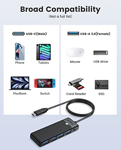 Hub USB, Adattatore USB C 4 in 1, Hub USB 3.0, USB C per MacBook, Surface Pro, XPS, Unità flash USB, PC Notebook, chiavetta USB, Laptop, Mobile, 1.8M Nero - Hub USB - Immagine 7