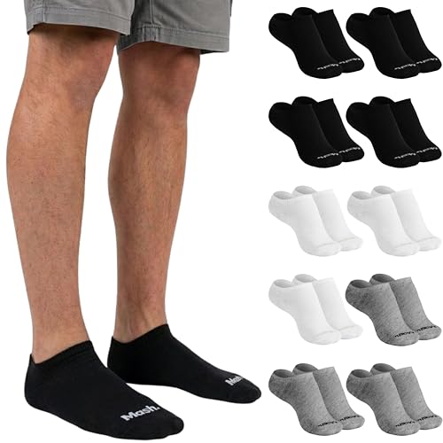 MASH Kit 10 Pares Meia Soquete Invisível Cano Baixo Algodão Respirável, 3 Brancas - 3 Cinzas - 4 Pretas, 39-44