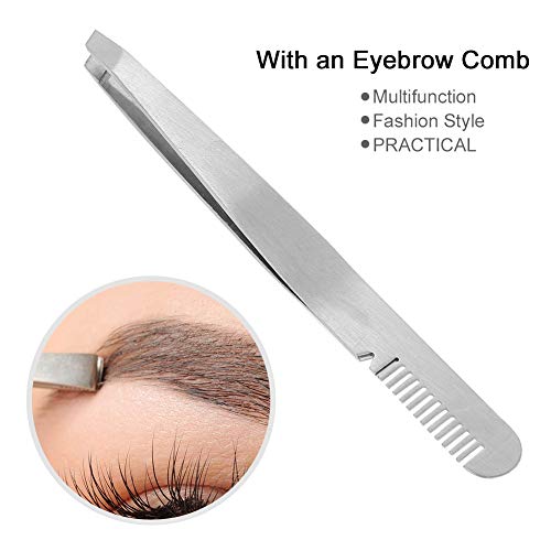 Stainless Steel Eyebrow Tweezer with Comb, 1Pc Face Hair Removal Tweezers Eyebrow Makeup Beauty Tool Portable Eyebrow Beard Grooming Trimmer Beauty Tool