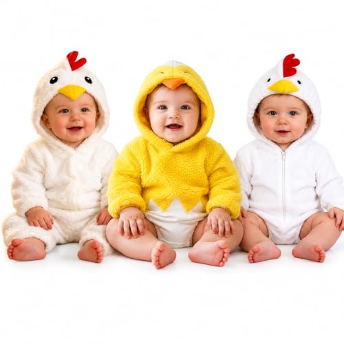 CHENXDZHAO Infant Halloween Costume,Baby Halloween Costumes Toddler Boys Girls Long Sleeve Hooded Chicken Costume Cute Casual Cosplay Party Holiday Jumpsuits 2026,01-White1,110 - image 6