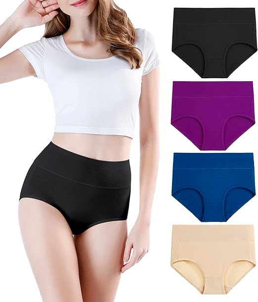 Image of DIVING DEEP Women's Briefs, 4 Pack, High Waisted Underwear, Comfortable Cotton Panties