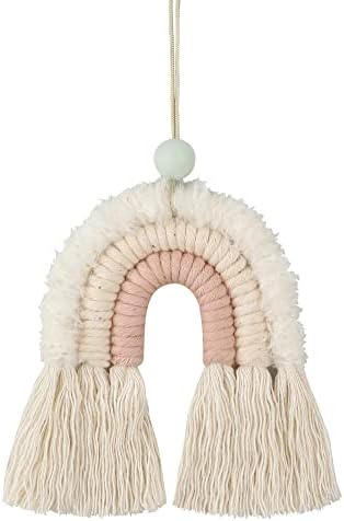 BOHO GARDEN Macrame Rainbow Charm - Essential Oil Diffuser for Cars, Baby Nursery, Children's Bedroom & Home Decor - Colorful Decorative Hanging Air Freshener & Accessories - 3x3.5 - Soft Pink