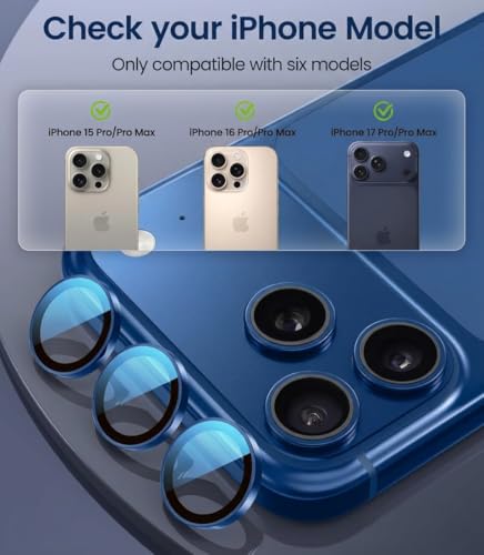 Image of OpenTech Premium Camera Lens Protector Compatible For iPhone 17 Pro / 17 Pro Max (Deep Blue) - 9H Tempered Glass, Military-Grade Anti-Scratch, Case-Friendly, Easy Install Frame
