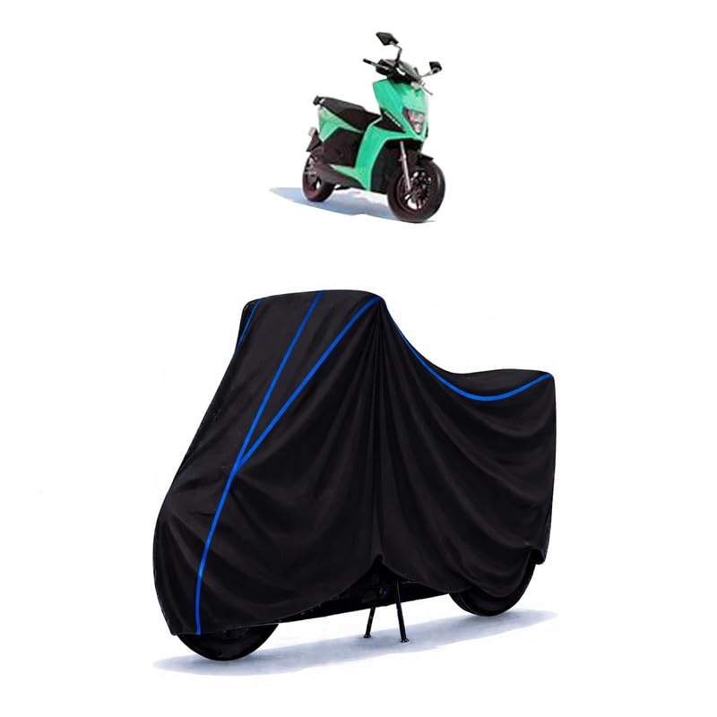 Image of Scooty Cover Water Resistant for Simple | Universal Scooter & Bike Cover | Heavy Duty UV Protection | Dust, Rain & Scratch Protection | Elastic Fit All Weather Indoor Outdoor | Black with Blue Piping
