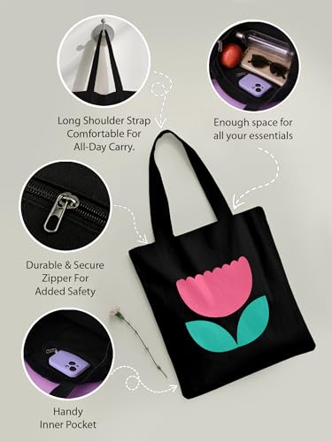 Image of DOODLE Premium Canvas Tote Bag for Women with Zip and Inner Pocket for Shopping, Office, Travel and Daily Use