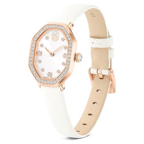 Montre Dextera Swarovski coffret cadeau idéal, octogone or rose et cuir blanc étincelant