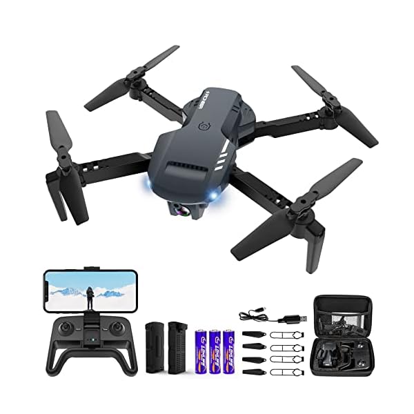 Mini Drone with Camera – 1080P HD FPV Foldable Drone with Carrying Case, 2 Batteries, 90° Adjustable Lens, One Key Take Off/Land, Altitude Hold, 360° Flip, Toys Gifts for Adults, beginner