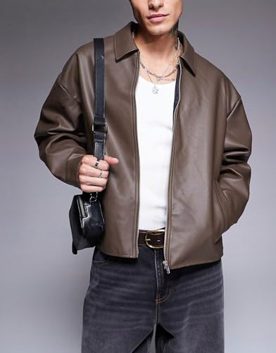 Image of Men's Faux Leather Jacket | Premium PU Leather Casual Winter Jacket for Men | Stylish Zip-Up Streetwear Biker Outerwear for Travel Party Riding Daily Wear