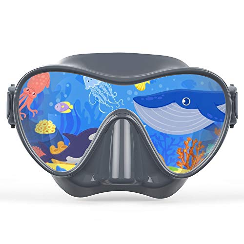 X99 Scuba Mask, 2020 Upgraded Diving Snorkel Frameless Mask Goggles, Anti-Fog Anti-Leak Panoramic Glass for Swimming Diving Snorkeling, Soft Waterproof Silicone Comfortable Children Youth (Gray)