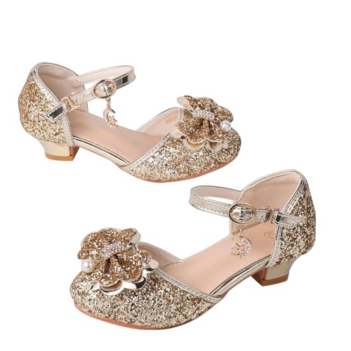 Princess Shoes Glitter-Girl Dress Shoes for Toddler Little Kid Round Toe with Bow,1.2