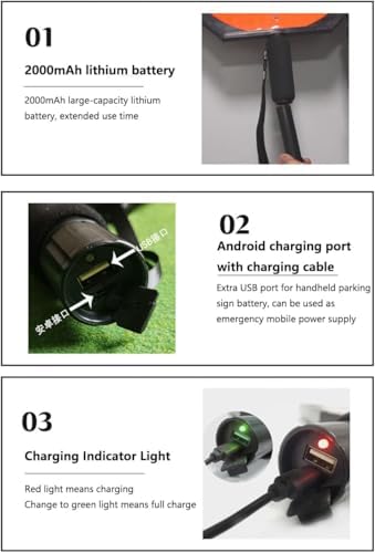 Double-Sided Handheld Stop-Slow Traffic Sign with Reflective Surface, Rechargeable LED Light, Steady/Flashing Modes for Enhanced Road Safety