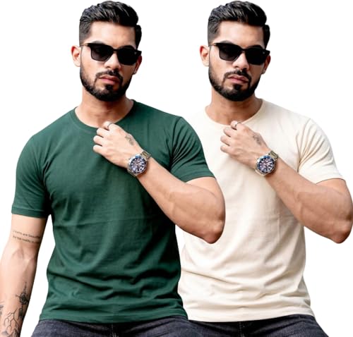 Image of RodZen 100% Pure Cotton Round Neck Regular Fit Plain Solid Half Sleeve T-Shirt Combo for Men & Boys (Pack of 2,3,4 Available in Size S to 2XL)