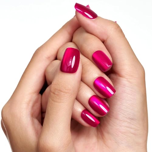 GLAMERMAID Hot Pink Press on Nails Extra Short Square, Handmade Magnet Cat Eyes Glitter Jelly Soft Gel Fake Nail Kits, 30 Pcs Magnetic Glue on Nail Reusable Acrylic False Nails Manicure Kits for Women — view 2