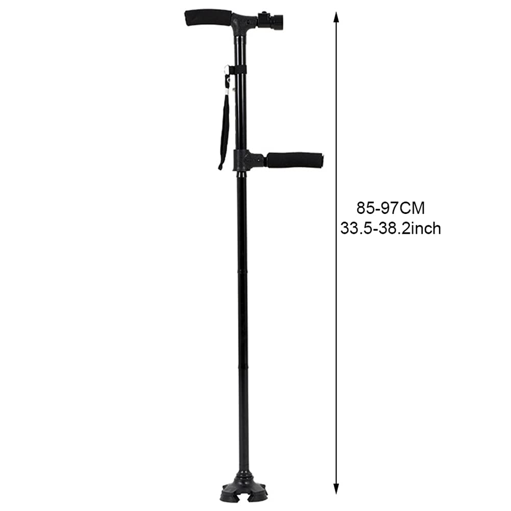 Muletas para Ancianos Ajustables en Altura, Bastón Portátil, con Luces Led, Negras, Muletas de Aluminio