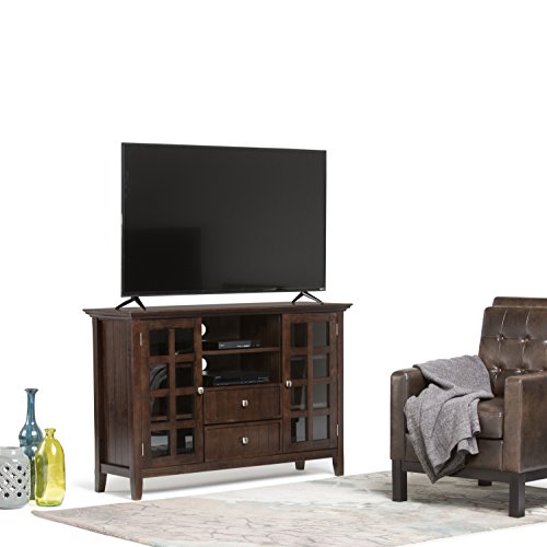 Simplihome Bedford Solid Wood Universal Tv Media Stand, 53.9 Inch Wide, Living Room Entertainment Center, Storage Cabinet With Glass Doors, For Flat Screen Tvs Up To 60 Inches In Dark Tobacco Brown #TOP7