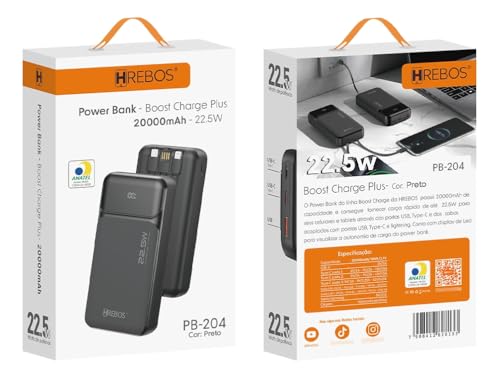 Carregador Portátil Power Bank 20000mah 22.5w Boost Charge Preto