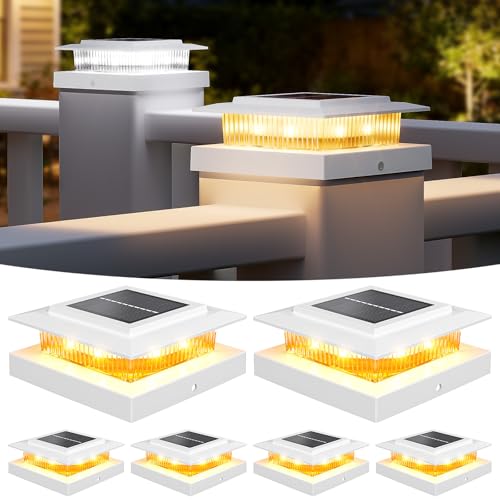 NIORSUN 4x4 Post Solar Lights with 2 Modes, Solar Post Lights, 6 Pack White