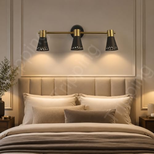 Image of TRIPPING 9 Watt Adjustable COB 3-Head LED Mirror Light with 3-in-1 Light Color (Warm White, Natural White, White), Black & Gold Metal Spotlight Wall Lamp for Dressing Table, (43 x 15 x 9 cm)
