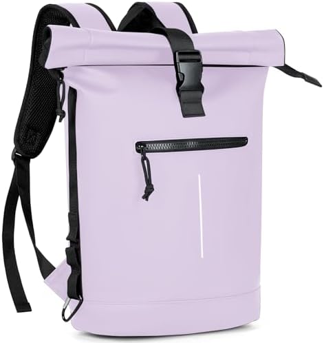 Lekeinchi Großer Rolltop Rucksack Wasserdicht, 17" Laptopfach, Fliederfarben