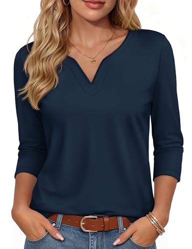 YUCOLEN Womens Tops 3/4 sleeve V Neck Half Length T Shirts for