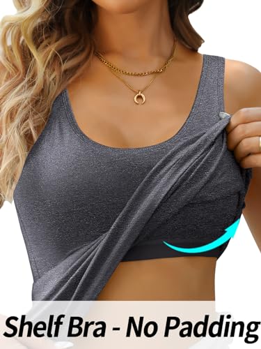 V FOR CITY Womens Shelf Bra Tank Tops Racerback Workout Camis Yoga Shirt Cotton Undershirt 2 Pack3