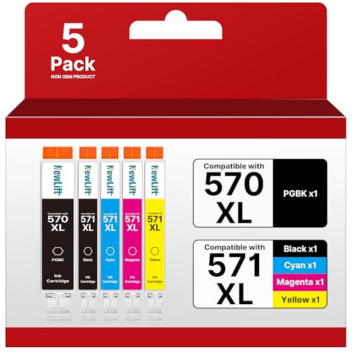 NewLift PGI-570 CLI-571 XL Kompatibel Druckerpatronen für Canon PGI 570XL CLI 571XL Multipack für Canon Pixma TS5050 TS5055 MG5750 MG5753 MG6852 TS6050 TS5053 (PGBK Schwarz Cyan Gelb Magenta，5er-Pack)