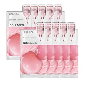 MEDIHEAL Essential Face Mask [Collagen] 10 pcs. for Plumping Hydration, Glass Skin & Skin Nourishment – Travel Essentials, Korean Beauty Sheet Mask