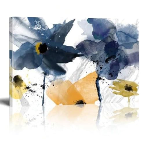 Affiche abstraite bleu marine pour salon chic avec toile florale XINBAO