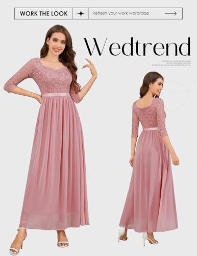 Wedtrend Women'S Bridesmaid Dress 3/4 Sleeve Prom Dresses Sweetheart Neck Evening Gowns Floor Length Formal Dress For Wedding Guest Wt0312Blushs thumb #1
