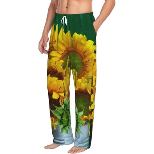 Sunflowers In Bucket For Men'S Lightweight Pajama Pants Adjustable Drawstring & Pockets All-Season Sleepwear