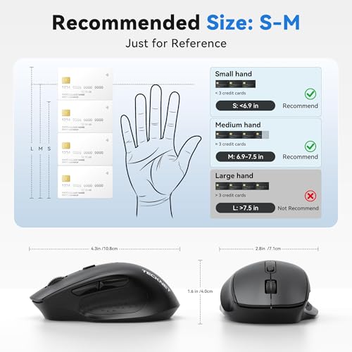 Image of TECKNET Wireless Mouse for Laptop, Dual-Mode Bluetooth Wireless Mouse