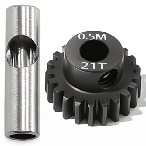 0.5M Pinion Gear 21T Hardened Steel 3.175mm Bore with 2.3mm Adapter, Precision Motor Gear for ARRMA 1/14 Typhon 1/16 Mojave 1/18 Granite, Losi 1/12, 0.5Mod Gear 13T-27T for HOBBYWING Motors