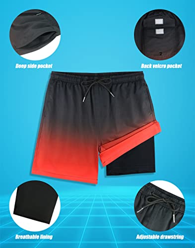 Swim Trunks Men Anti Chafe Short Swim Trunks No Mesh Mens Black Mens Swim Trunks With Boxer Brief Liner Compression Lined Small Bermies Short 7" Black Red Large #TOP4