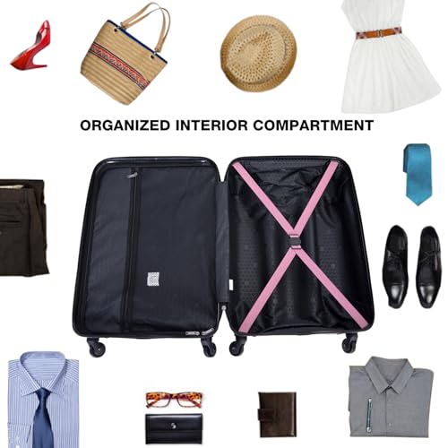 3 Piece Luggage Sets ABS Lightweight Suitcase with Two Hooks, Spinner Wheels, TSA Lock, (20/24/28, Pink)4