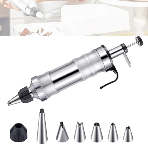 Prensa para Galletas Biscuits Pistola Galletas Máquina Para Hacer Churros Jeringa de Pastelería Profesional en Acero Inoxidable Maquina de Pastas Glaseado Jeringa Bolígrafo con 6 Boquillas （Negro）