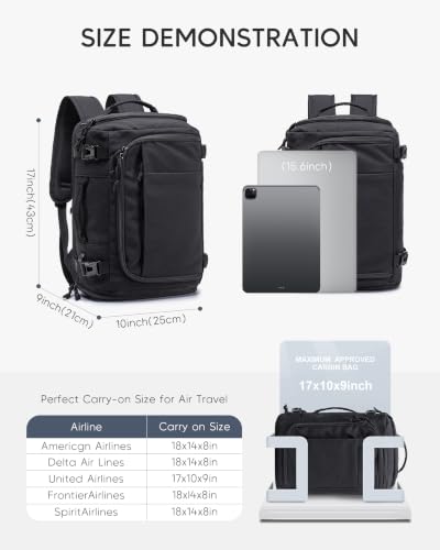 Image of Personal Item Bag 17x10x9 Flight Approved Travel Backpack | Shoe Wet Compartment USB Charging Port Waterproof Causal Bookbag Work Black