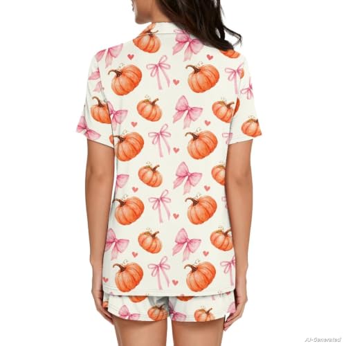 Image of Renewold Women's Short Sleeve Pajama Set Button Down Sleepwear with Notch Collar Soft Lounge Top and Shorts with Pockets