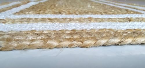 Image of Festive Textile Jute Braided Natural Rug Hand Woven & Reversible for Living Room Kitchen Entryway Rug, Jute Burlap Braided Rag Rug, Farmhouse Rag Rug, Rustic Rug Jute Carpet for Living Room