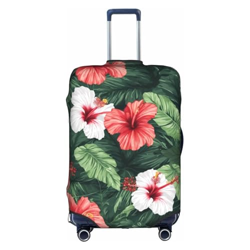 Housse pour valise de voyage vacances motif hibiscus blanc taille S