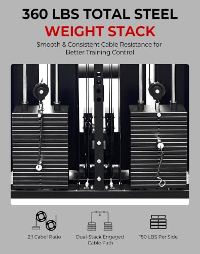 Image of Mikolo Smith Machine with Weight Stack, Power Cage Home Gym System with LAT Pulldown & Cable Crossover, Multi-Functional Trainer with Dual Pulley System, Includes 10+ Free Attachments