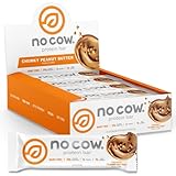 No Cow Vegan Protein Bars, Upgraded Chunky Peanut Butter | 20g Plant Based Protein, Gluten Free, Dairy Free, Soy Free, Keto Friendly, Low Sugar, High Fiber Snack Bars | Pack of 12
